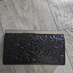 Patricia Nash Black Tooled Leather Clutch Wallet